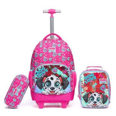 Imagem de Kit Mochila Rodinha Pet Escolar Estojo Lancheira Térmica Resistente - 