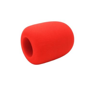 Imagem de Hxstaald Capas de microfone flocado espuma para-brisas de mão para microfone grandes filtros pop de espuma para entrevista de TV, rádio, microfones de transmissão de mídia (vermelho redondo)