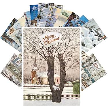 Imagem de PIXILUV Cartões postais vintage (24 peças 10 x 15 cm cada) Lindas cenas de Natal de paisagens nevadas vintage cartões postais de Natal retrô pôster reimpressão