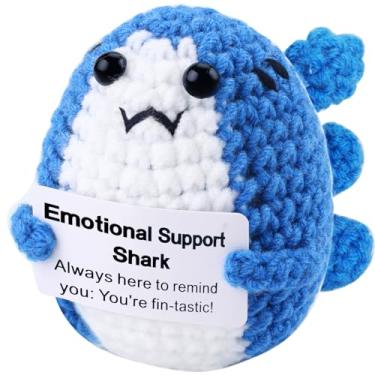Imagem de Tmtains Presente positivo de tubarão de crochê, engraçado, suporte emocional, presentes de pelúcia feitos à mão para mulheres, colega de trabalho, amiga, mini incentivo à saúde mental, inspirador,