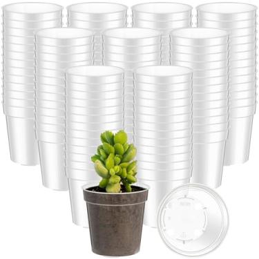 Imagem de Yaomiao Mini vaso de plástico transparente, 200 peças, 5 cm, vasos de mudas para berçário, iniciador de sementes, com orifícios de drenagem, para jardim interno e externo, plantas suculentas, mudas e