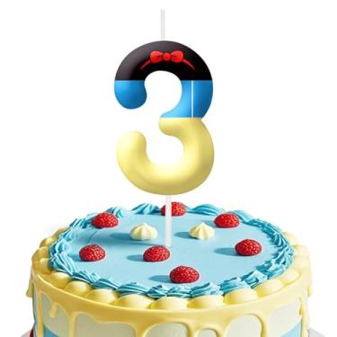 Imagem de Velas brancas de aniversário de desenho animado, velas número 3, suprimentos de festa de aniversário com tema de princesa branca, velas de aniversário de 6 cm para decoração de topo de bolo,
