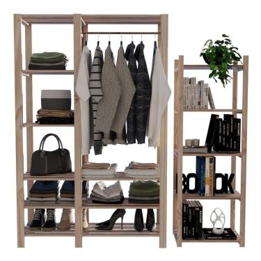 Imagem de Arara Para Roupas Acabamento Madeira Pinus E Sapateira Para Sapatos E Objetos