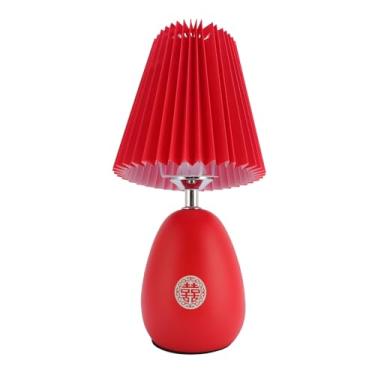 Imagem de Lâmpada de Mesa Plissada Vermelha, Design Minimalista Moderno, Ambiente Quente, Lâmpada de Cabeceira de Cabeceira para Quarto de Mesa de Mesa de Mesa de Mesa Com 3000k 4500k