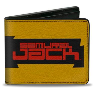 Imagem de Carteira Samurai Jack, Bifold, Logotipo Samurai Jack Title e Eyes Block Amarelo Preto Vermelho, Couro Vegano, 4.0" x 3.5", Casual