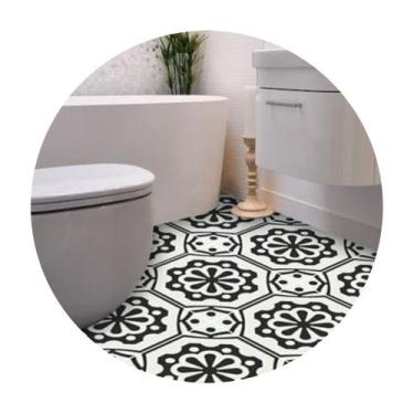 Imagem de Adesivo para piso ladrilho preto e branco off  lavável - Colacomigo