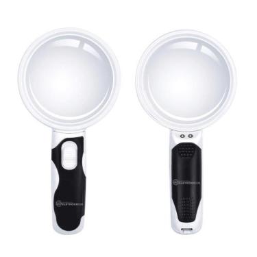 Imagem de Lupa Dupla Lente Grande 5x e Pequena 16x Com Iluminação LED - 77390B -