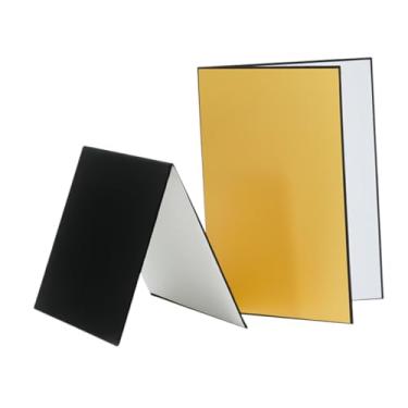 Imagem de BaotyJie 2pcs 3 em 1 refletores leves Placas de difusor de luz Cardão de fotografia de rotação 360 ° para jóias de alimentos, Ouro Branco Preto, A4