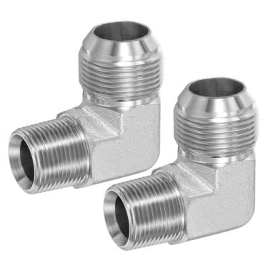Imagem de PATIKIL Adaptador de tubo de 90 graus, 2 peças 1-5/40.6 cm macho 37° Flare JIC x 3/10.2 cm BSPT conector macho encaixe de cotovelo de aço carbono para ar fluido hidráulico combustível água óleo, prata
