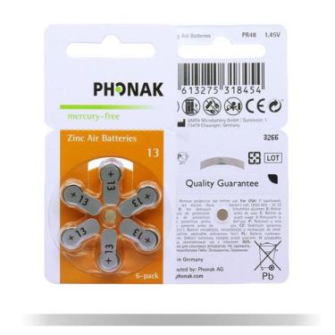 Imagem de 60 Pilhas Baterias Aparelho Auditivo 13 Phonak 10 Cartelas