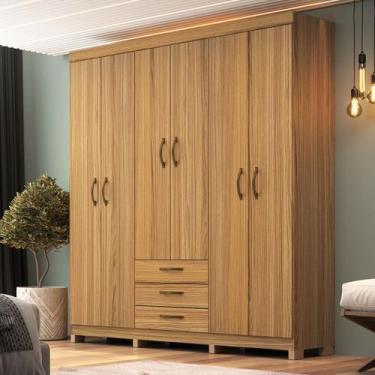 Imagem de Guarda-Roupa Casal Rp3637 6 Portas 3 Gavetas Ipê - Decibal, Marrom Cla