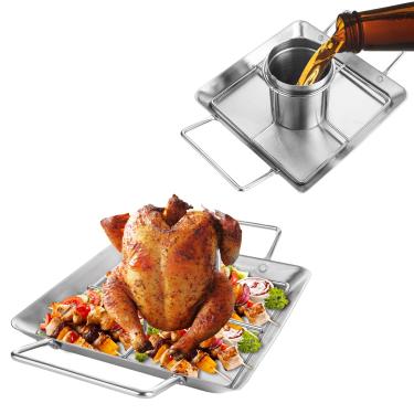 Imagem de FWEEK Pacote com 2 suportes de galinha de lata de cerveja para churrasqueira de aço inoxidável Suporte de assadeira de frango para churrasqueira, defumador de forno e lava-louças