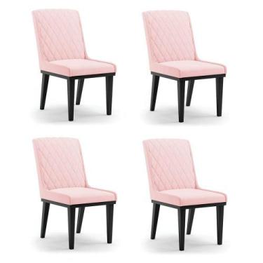 Imagem de Cadeira Sala De Jantar Base Madeira Preto Kit 4 Sofia Suede Rosa Bebê 