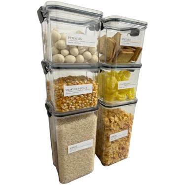 Imagem de Kit 6 Potes Herméticos 2x 2,150L + 4x 710ml | Porta Mantimentos Temperos Condimentos| Organizador Empilhável Cozinha Armário | BPA Free | Armazenamento em Geladeira Freezer | Tipo Acrílico