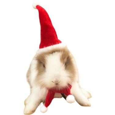 Imagem de Conjunto de chapéu e cachecol de Natal para animais pequenos, fantasia de porquinho-da-índia, boné de coelho, roupas de presente de Natal, roupa para hamster, chinchila, furão, lagarto