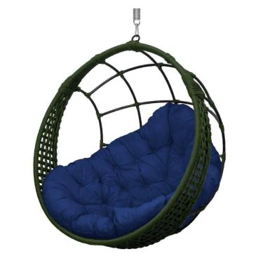 Imagem de Cadeira Balanço Ninho Suspenso Em Corda Náutica Luxo Verde/azul