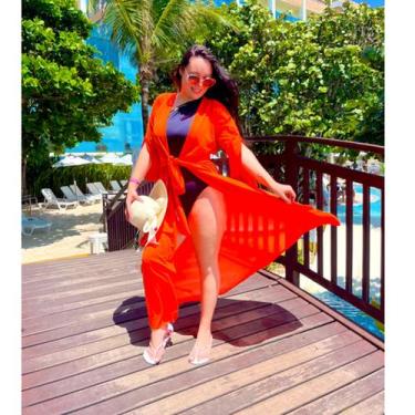 Imagem de Saida de Praia Kimono Maga Fler Aberto Blogueira Verão - Quem Diria, L