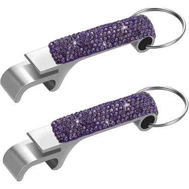 Imagem de 2 peças chaveiro diamante brilhante abridor de garrafa de cerveja - bolso portátil tamanho pequeno chaveiro abridor de lata para celebração, viagem acampamento festa e utensílios e gadgets de cozinha