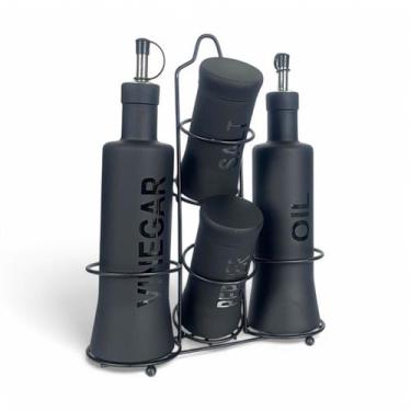 Imagem de Galheteiro Nero De Vidro Com Suporte Condimentos 5 Peças - Haüskraft