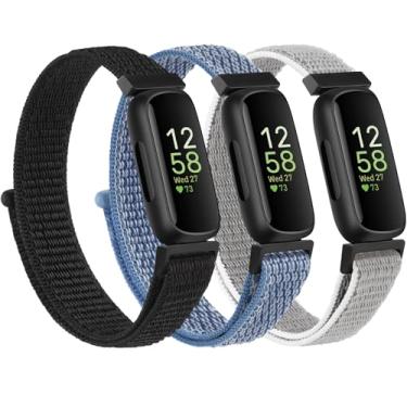 Imagem de Pacote com 3 pulseiras de nylon compatíveis com Fitbit Inspire 3, mulheres e homens, pulseiras de substituição para smartwatch Fitbit Inspire 3 (preto/capa azul/concha)