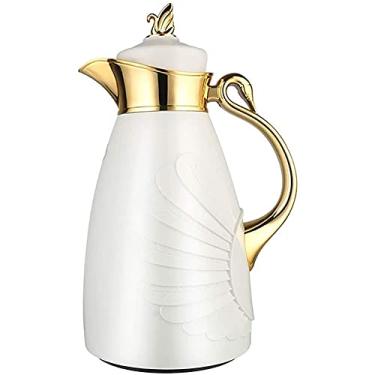 Imagem de Cafeteira de pressão de parede dupla com forro de vidro de aço inoxidável para café, água quente, chá, bebida (branco 1L)