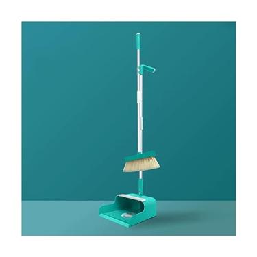 Imagem de SUREK Conjunto moderno de vassoura e pá de lixo em aço inoxidável com cabo longo combo de suprimentos de limpeza para casa conveniente