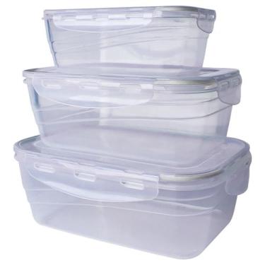 Imagem de Kit 03 Potes Plástico Herméticos 500/1000/1500ml Food Lock - Lp House,