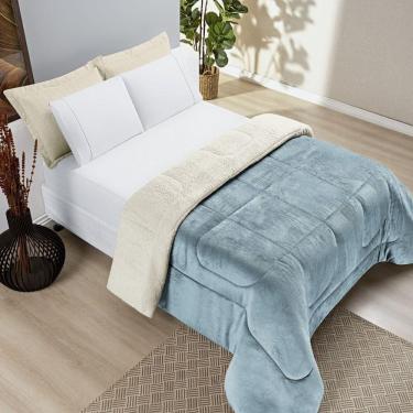 Imagem de Coberdrom Casa Scarpa Apollo Queen Sherpa Pele De Carneiro + Manta Flannel - Azul Quartzo