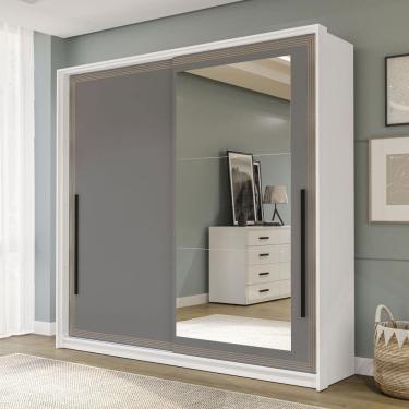 Imagem de Guarda-Roupa Casal Valência 2 Portas 2 Gavetas com Espelho Branco/Cinza - Politorno