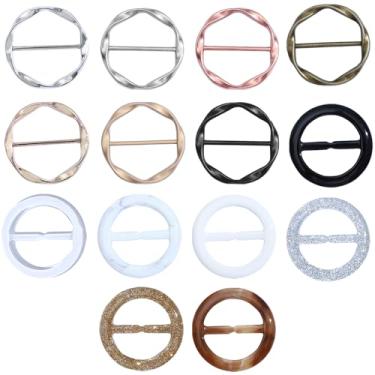 Imagem de SUBANG 14 peças camiseta clipes de gravata cachecol de seda clipes de anel camisa clipe modelador de cintura moda círculo redondo fivela para mulheres lenço de seda camiseta, Resina, Sem Pedra