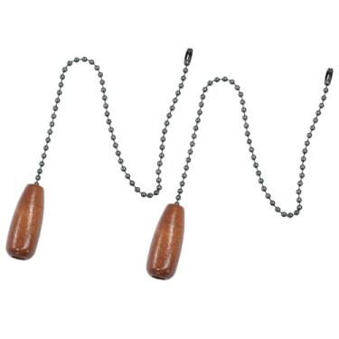 Imagem de Hordion Extensor de corrente para ventilador de teto, 2 peças, cordão de extensão de corrente com contas de 30 cm com pingente decorativo de madeira para lâmpada de teto, cor nogueira