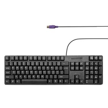 Imagem de YORUNOHOSHI Teclado de computador PS2 com 104 teclas com suporte, à prova d'água - layout dos EUA compatível com Windows, PC, laptop