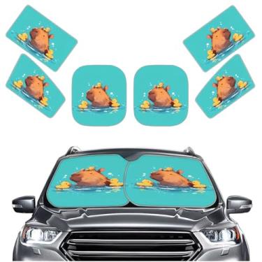 Imagem de GOSTONG Conjunto de 6 peças de para-sol para para-brisa + janelas laterais capivara e pato sombra solar bloqueador externo UV acessórios de decoração de carro