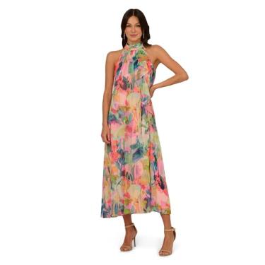 Imagem de Adrianna Papell Vestido trapézio de chiffon estampado feminino, Rosa Multi, 48