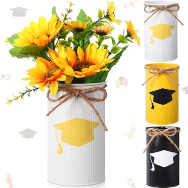 Imagem de Domensi 3 peças de centro de mesa de formatura vasos de metal galvanizado graduado para flores artificiais boné de formatura vaso de estanho decoração de utensílios para cozinha, casa, parabéns