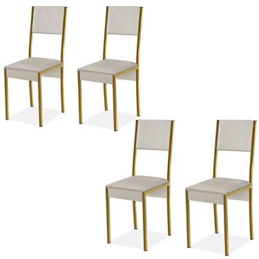 Imagem de Conjunto 4 Cadeiras Steel Estilo Industrial Pés Em Aço Dourado off White Dourado off White