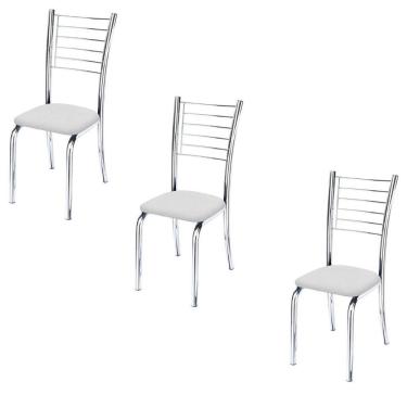 Imagem de Conjunto 3 Cadeiras Cromadas Para Cozinha Kiara-corino Branco