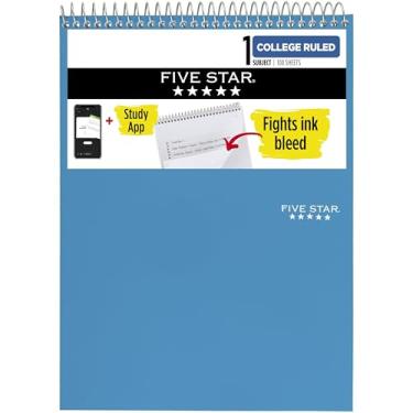 Imagem de Five Star Caderno espiral superior + aplicativo de estudo, 1 matéria, bloco de notas pautado universitário, 21 cm x 28 cm, 100 folhas, combate sangramento de tinta, capa resistente à água, azul