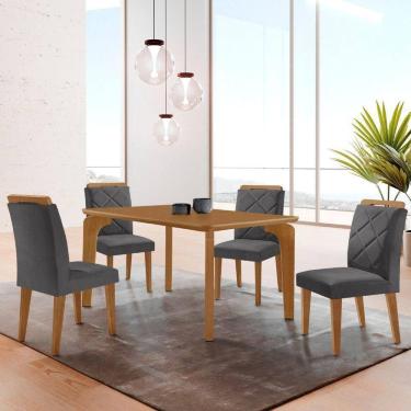 Imagem de Mesa Liz 120 Mdf Com 4 Cadeiras Melissa Veludo Grafite/naturalle/naturalle