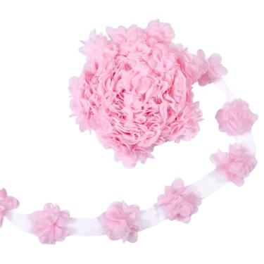 Imagem de beinkmake 10 metros 3D chiffon flor rendas guarnições apliques de tecido de costura para roupas adequadas para decoração de roupas femininas, largura 5,5 cm, rosa