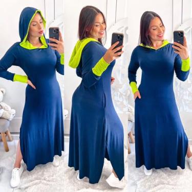 Imagem de Vestido Bicolor Com Capuz - nascimentomodas2020, Azul marinho com verd