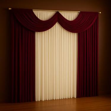 Imagem de Cortina Paris Com Bandô 2,00 m x 1,70 m Sala/Quarto em Malha (Vinho Com Palha)