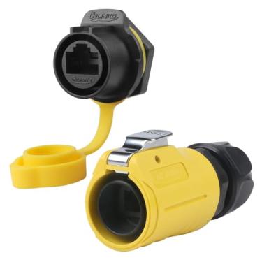 Imagem de CNLINKO Conjunto de conectores à prova d'água LP-20 RJ45, conector Ethernet CAT6 8P8C, conector de porta dupla, receptáculos de montagem em painel, conector IP68 à prova d'água (conjunto de orifício