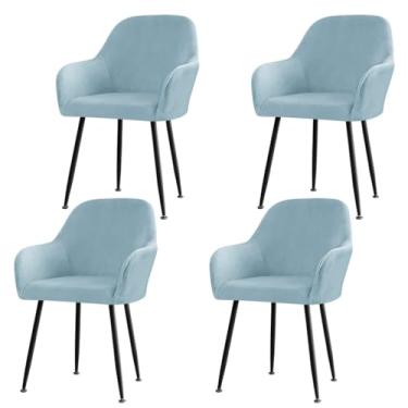 Imagem de Lzyjckh Capas de veludo para cadeiras de jantar com encosto curvo, Capa elástica para banco de bar giratório com braços, para decoração de sala de jantar,Light blue 4pcs