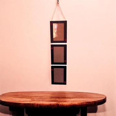 Imagem de Porta-Retrato Triplo para Fotos em Pé 10x15 cm - Preto com Detalhes de