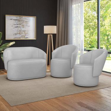 Imagem de Sofá Namoradeira e 2 Poltronas Orgânica para Sala Malu Sintético M11 - D`Rossi