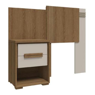 Imagem de Cabeceira Solteiro com Mesa de Cabeceira 2 Gavetas Angra Móveis Rimo, 