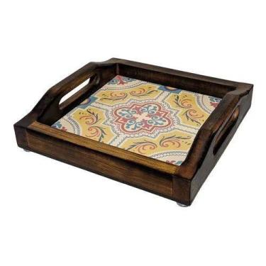 Imagem de Bandeja Decorada Em Madeira Estampada Com Azulejos Para Café Manhã C A