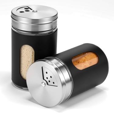 Imagem de Teenyyou Conjunto de saleiro e pimenteiro de aço inoxidável galheteiro de vidro com furos, dispensador de temperos de aço inoxidável, saleiro com orifícios ajustáveis, decoração moderna de balcão de
