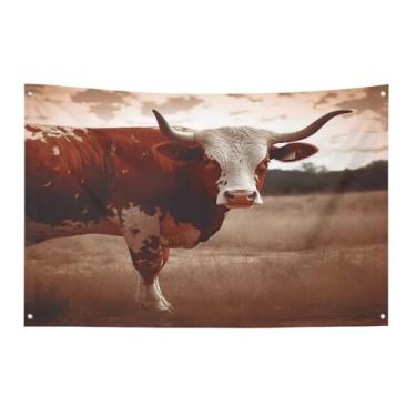 Imagem de Bandeira com quatro furos para todos os climas bandeira decorativa impressa em vaca do Texas Bandeiras de poliéster adequadas para uso interno e externo 89 x 159 centímetros